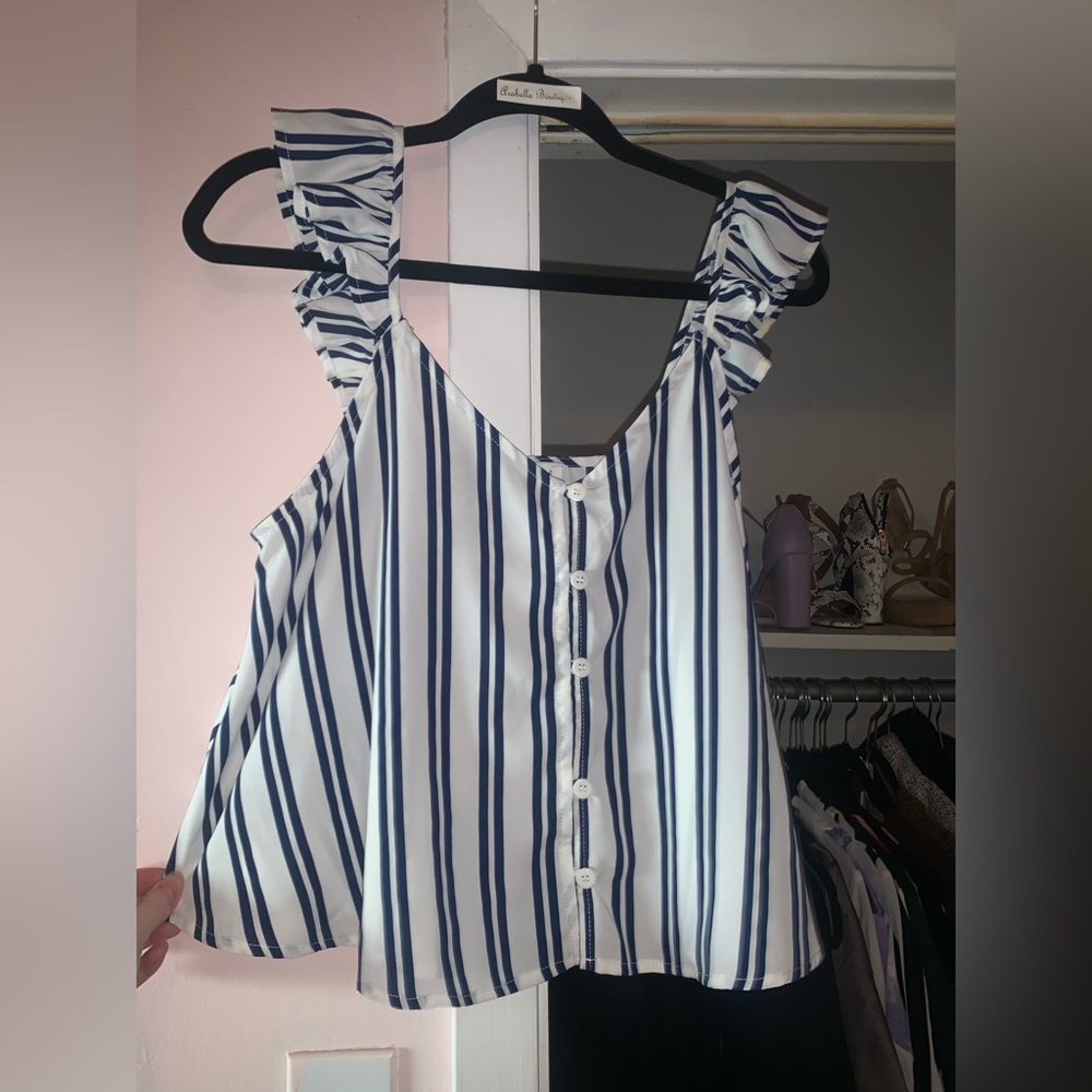 Buddy Love white and blue Pinstripe Tank Top